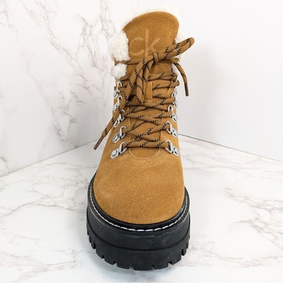 NEW Calvin Klein Women's Kristel Leather Fur Collar Boot Light Brown Size 6.5 M - Picture 3 of 8